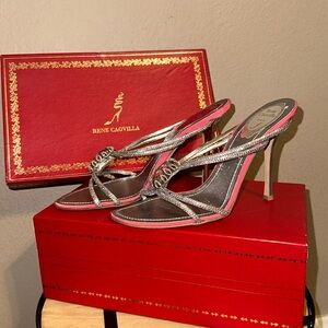 Authentic Rene Caovilla silver and pink heel